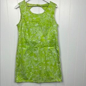 Faded Glory Stretch women’s Dress 12 Lime Green White Sleeveless Keyhole Zip EUC